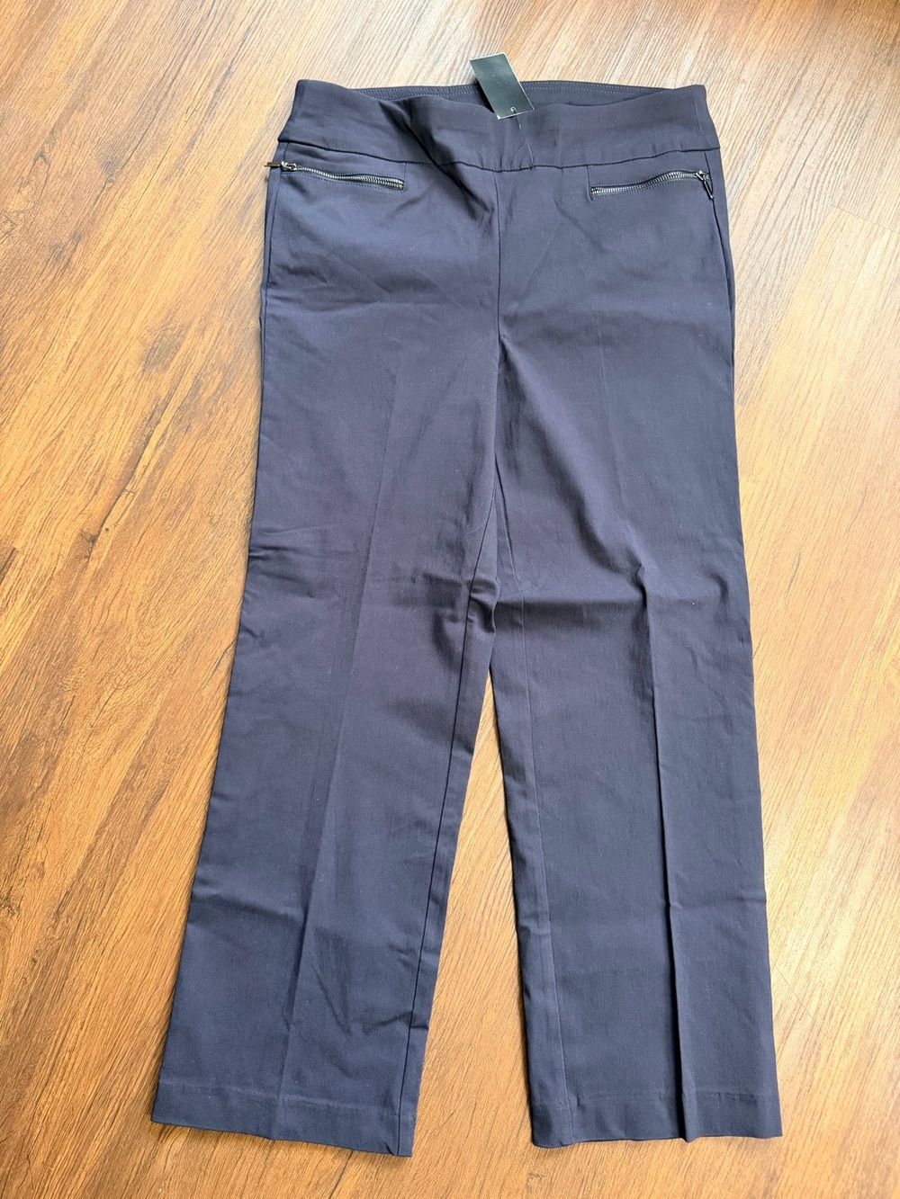 Avenue Classic Stretch Navy Straight-Leg Pants with Zipper Pockets NWT